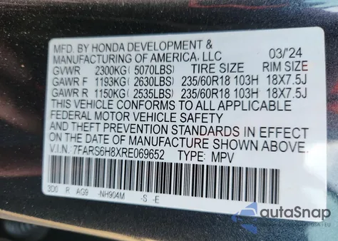 2024 Honda Cr-V Sport-L from USA, damaged, VIN 7FARS6H8XRE069652